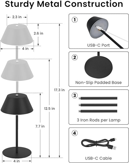 LOFTEK Cordless Table Lamps Set of 2, Rechargeable Table Lamp, Up to 55 Hrs Ultra-Long Battery Life, Eye-Friendly, Touch Dimming, Portable Wireless Ambient Lighting (Pure Black, 2 Pack)