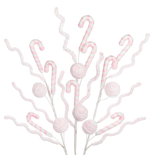 Briful 3PCS Christmas Striped Candy Cane Picks Spray, 27.5in Pink & White Candy Cane Christmas Tree Ornaments for Xmas Wreaths Holiday Vase Arrangements