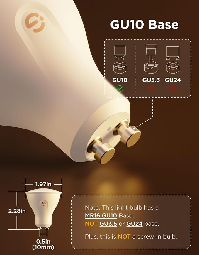 Govee GU10 Smart Bulb, Matter RGBWW Light Bulb Work with Alexa, Google Assistant, WiFi & Bluetooth Color Changing MR16 LED Bulbs, 64 Dynamic Scenes, Syncs with Music, 4 Pack, 400LM, GU10 Base