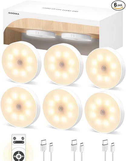 Motion Sensor Night Light, Battery Operated Puck Lights with Remote, Dimmable Warm White Night Light, 3000K Soft Light for Bathroom, Bedroom, Hallway