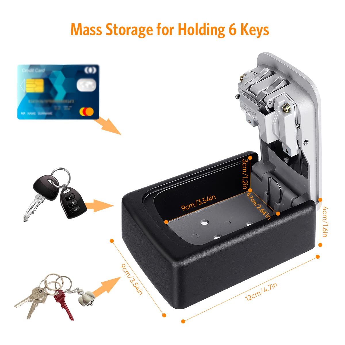 Key Lock Box Wall Mounted, Fayleeko 4 Digit Combination Lockbox for Outside, House Keys - 5 Keys Capacity, Key Safe Security Storage Lock Box for Indoor, Outdoor, Garage, Garden, Store (Black, 4Pack)