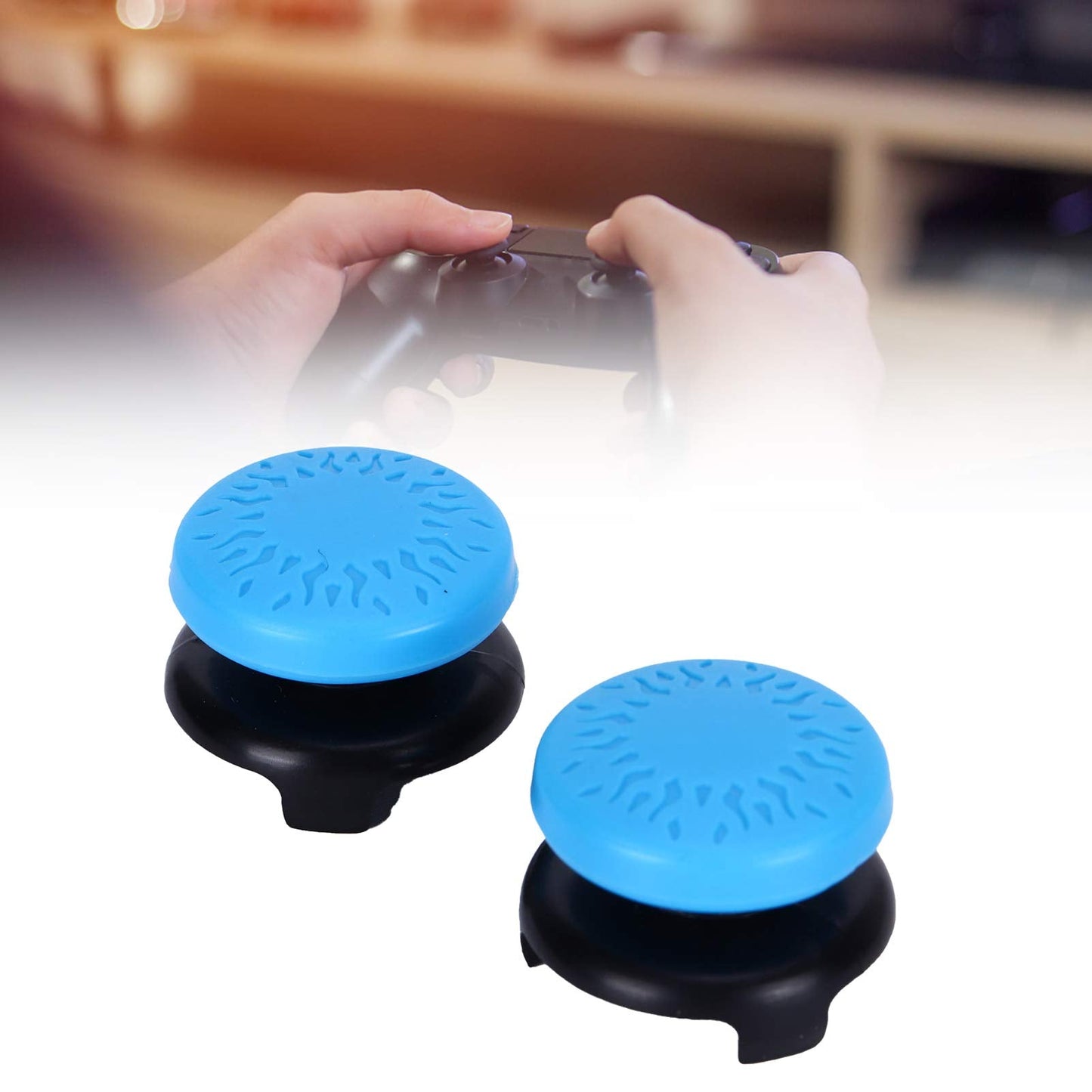 ASHATA 2Pcs Thumbstick Extender for PS5 3D Texture Thumb Grip Stick Joystick Thumbstick for 5 Controller (Blue)