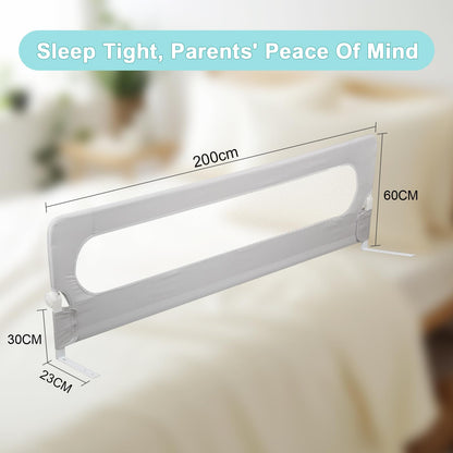 Omebel Toddler Bed Rail, 180cm/200cm Extra Long Baby Kids Bed Rail Guard Height Adjustable Folding, Safe Bed Side Rail for Queen, Full Size, Twin, King Size, Foldable & Button-Release Design