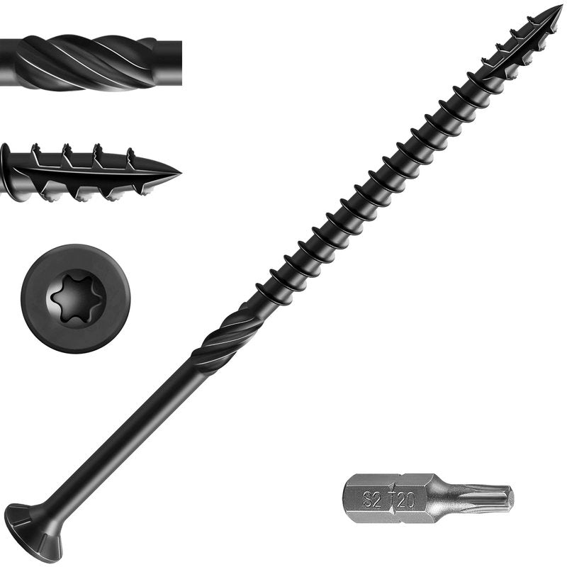 Wensilon #14 * 8" Black Deck Screws, (18pcs) 1 lbs.Exterior Wood Screws, Rust Resistant Epoxy Coated, Bronze, T20 Star Bit