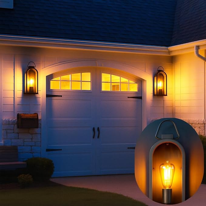Vintage Outdoor Wall Light Fixture (1 Pcs) - Dark Brown Porch Lantern/Exterior Wall Sconce, Glass Shade, Sturdy Metal Frame, Waterproof & Anti-Rust, Fit for Entryway/Garage/Patio/Doorway, E26 Socket