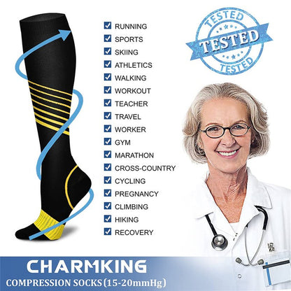 CHARMKING Compression Socks for Women & Men (8 Pairs) 15-20 mmHg Graduated Copper Support Calf Socks are Best for Pregnant, Nurses - Boost Performance, Circulation, Knee High Wide Calf(L/XL, Multi 34)