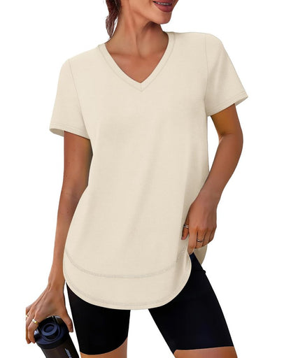 Short Sleeve Shirts for Women Workout Pilates Outfits Tennis Summer Tops 2026 Beach Vacation Clothes V Neck White M