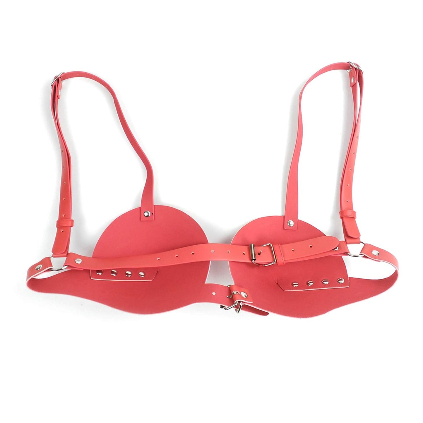 Women's Leather Bullet Cup Bra Body Harness Adjustable Brooch Buckle Punk Lingerie Bra Catwoman Costume(red) One Size