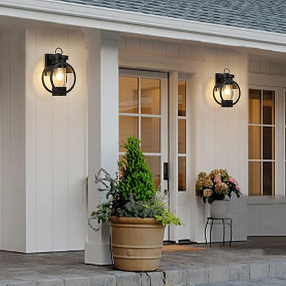 Dusk to Dawn Sensor Industrial Outdoor Wall Sconce Modern Exterior Wall Mounted Light Fixture Waterproof Outdoor Wall Lantern, Matte Black Outside Wall Lamp with Seeded Glass for House, Porch, Garage