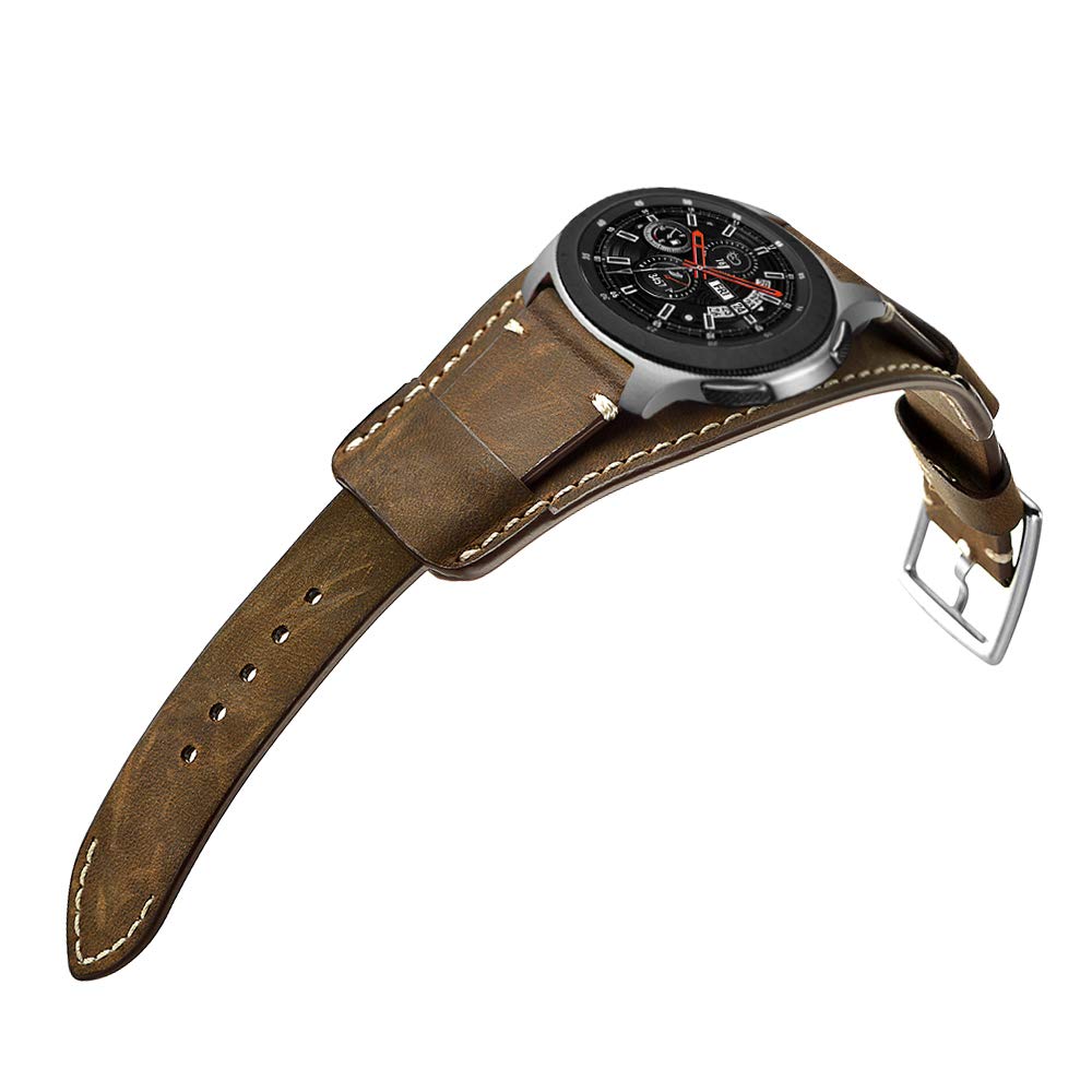 Leotop Compatible with Samsung Galaxy Watch 46mm/Gear S3 Frontier/Galaxy Watch 3 45mm /Classic Strap, 22mm Replacement Genuine Leather Cuff Band with Stainless Steel Buckle for Men Women (Coffe)