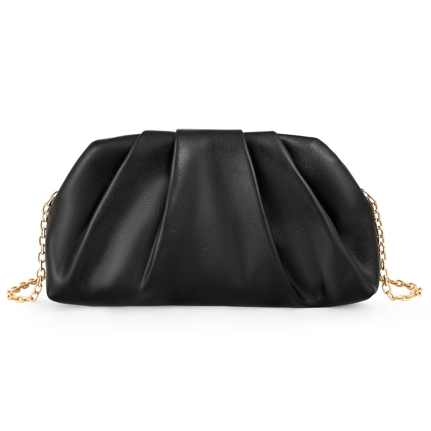 Yiorselus Ruched Clutch Purse for Women – Soft PU Leather Cloud Evening Bag with Detachable Chain for Weddings, Parties & Prom (Black)