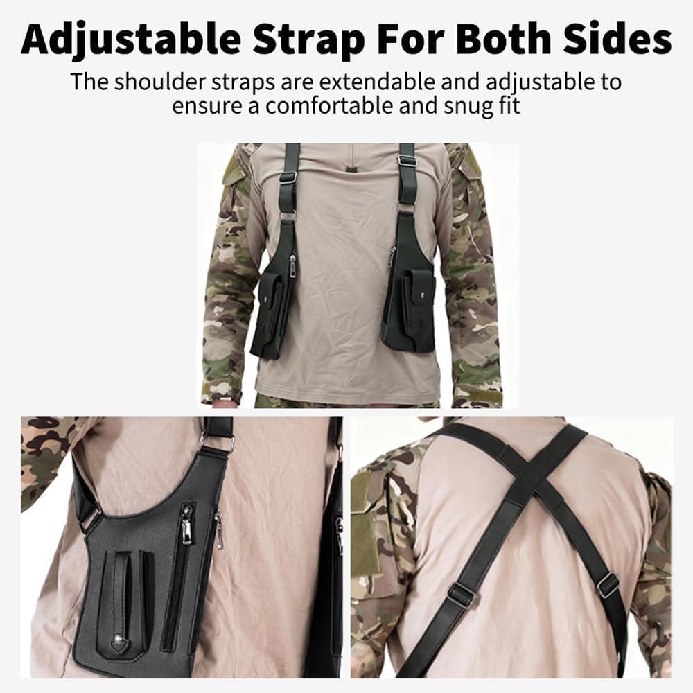 Double Shoulder Armpit Bag for Men, Anti-Theft Underarm Holster bags Hidden Strap Adjustable Strap Phone Wallet Multi-Pocket for Travel & Daily (Black)