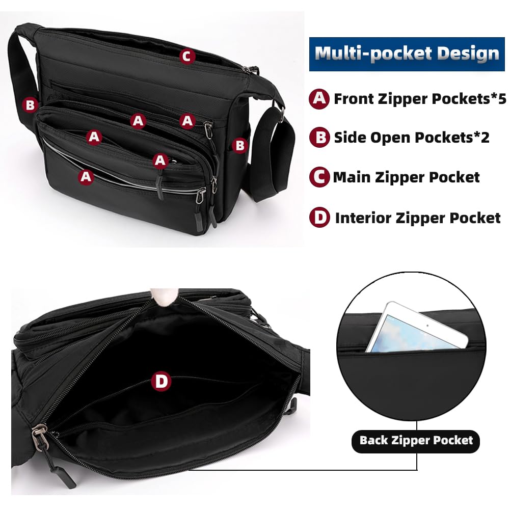 Mudono Messenger Bag for Men Nylon Waterproof Shoulder Bag Large Multi-pocket Crossbody Bag Daily Travel Work Bag Lightweight Satchel