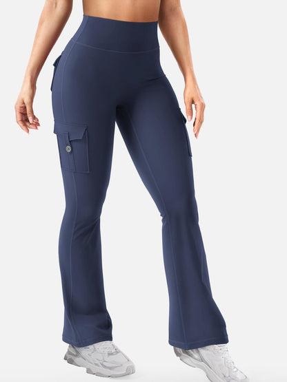 YEOREO CoreFlex Women Workout Flare Leggings with Pockets Scrunch Cargo Gym Yoga Leggings Navy XS