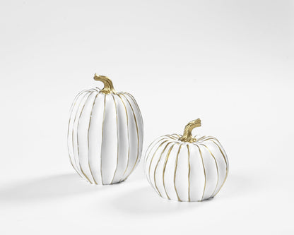 FESTGLOX Fall Pumpkin Decor, 2 PCS Resin Thanksgiving Fake Pumpkin Figurines, White and Gold Pumpkins for Decorating, Fall Decorations for Home, Farmhouse, Harvest Table Centerpiece