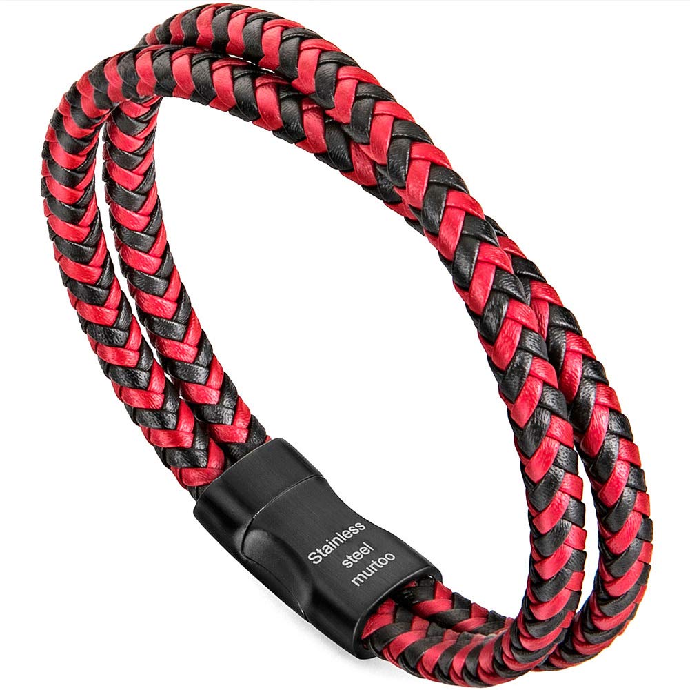 murtoo Mens Bracelet Leather Braided, Brown and Black Leather Bracelet for Men