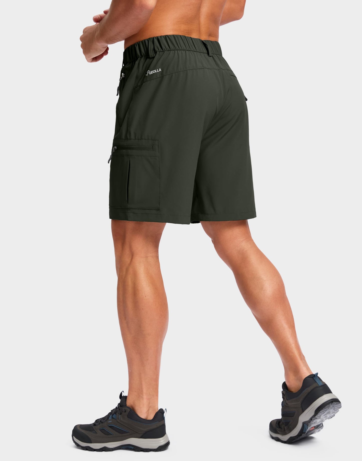 Pudolla Men's Hiking Cargo Shorts Lightweight 7" Travel Casual Shorts for Men Golf Work Outdoor with 5 Zipper Pockets(Army Green Medium)
