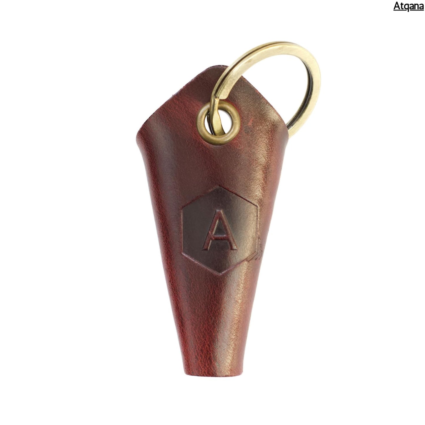 Atqana Leather Key Wrap Cover (Premium Leather) - Key Organizer | Motorcycle Keychain Wrap (Extra Dark Brown) (Brass Button)