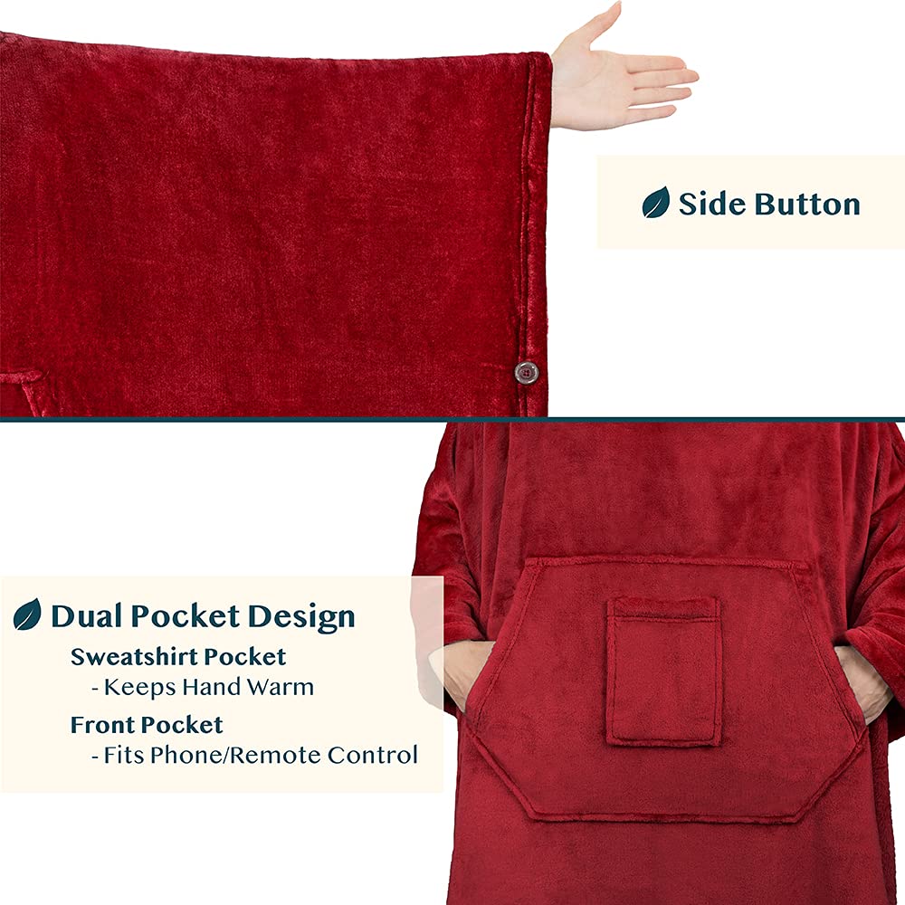 PAVILIA Sherpa Wearable Blanket Poncho Women Men, Oversized Hoodie Sweatshirt Poncho Blanket, Hooded Sweater Wrap Cape Neck Warmer, Fleece Soft Hug Sleep Pod Adult, Cozy Warm Gift Ideas Sister, Red