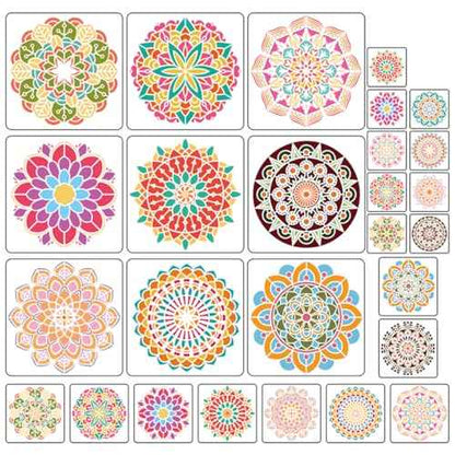9 Pack Mandala Stencils for Painting,Reusable Paint Drawing Templates for Painting on Wood Floor Wall Canvas Tile Fabric,Creative Mandala Stencils for DIY Art Projects & Home Decor (12 inch)
