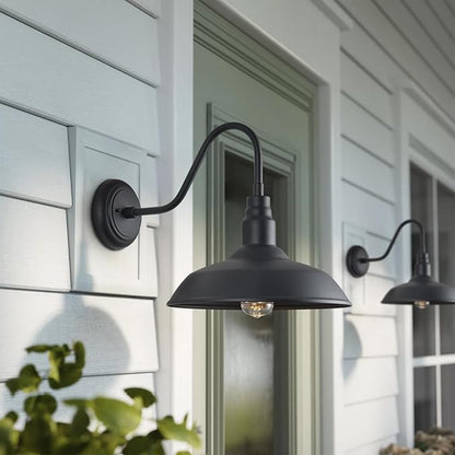 Gooseneck Barn Light with 14in Dome, 4 Pack Large Exterior Farmhouse Light with Wall Mount, Black Outdoor Wall Sconce for Porch Garage Door