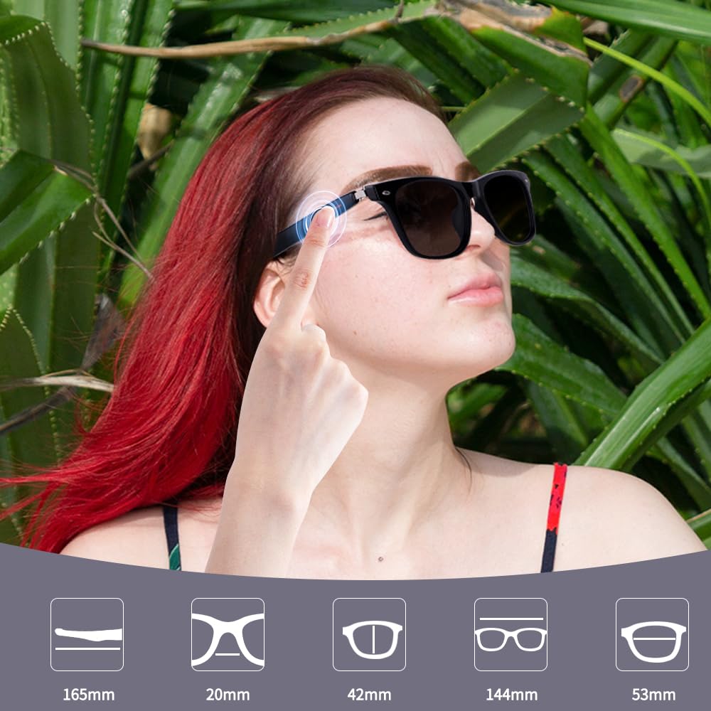 Smart Sunglasses Glasses for Men Women with AAC Speaker Open Ear Music Touch Buttons Remote Photo Voice Assistant Hand-free Calling, Unisex Audio Intelligent Bluetooth 5.0, Great Gift for Friends