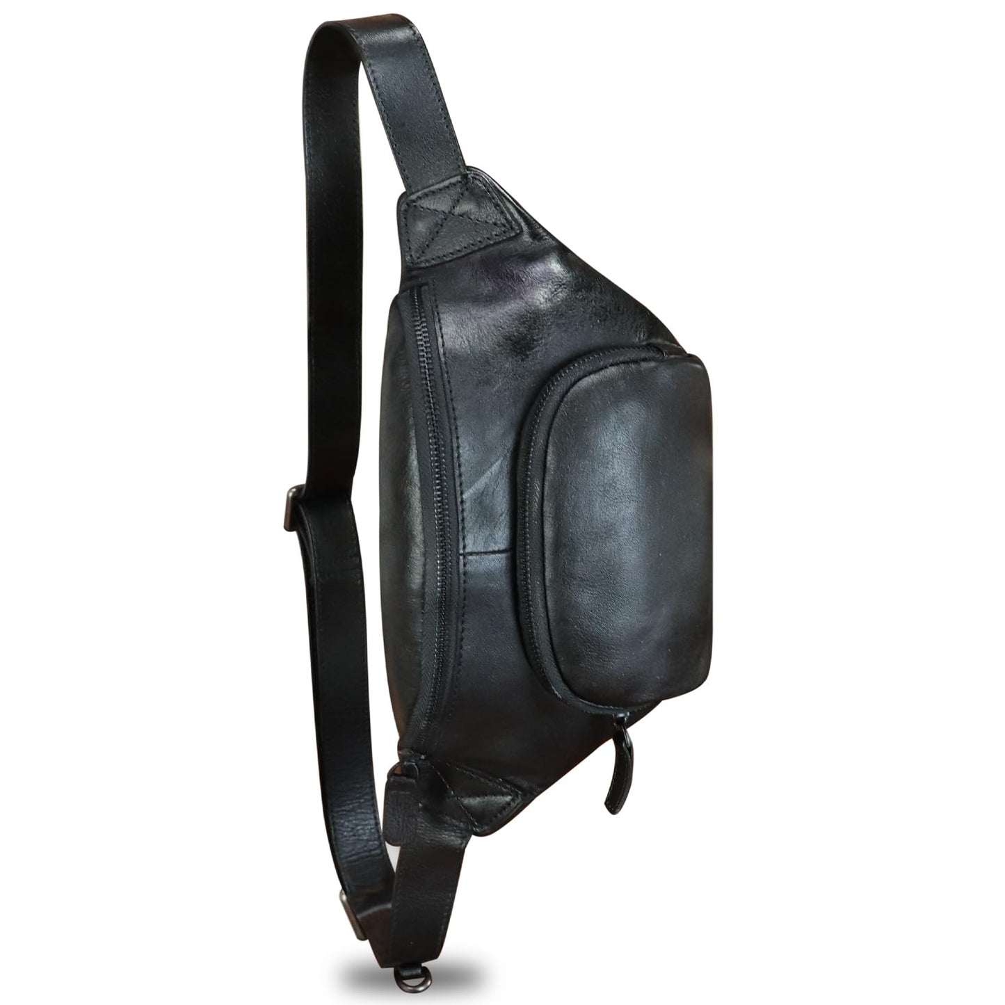 Genuine Leather Waist Bag Hip Bag Fanny Packs for Women and Men Real Leather Fanny Bag Sling Bag Crossbody Bags Chest Purses (Black)