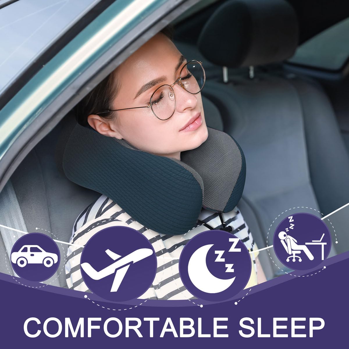 napfun Neck Pillow for Traveling, Upgraded Travel Neck Pillow for Airplane 100% Pure Memory Foam Travel Pillow for Flight Headrest Sleep, Portable Plane Accessories, Light Grey