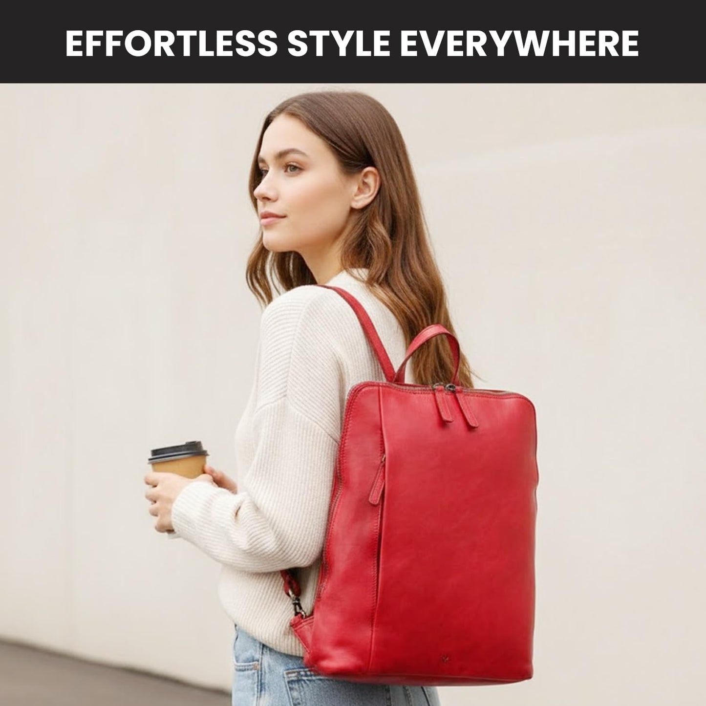 VILENCA HOLLAND 12.5 Inch Genuine Leather Backpack for Women and Men, Red Leather Backpack with Adjustable Shoulder Strap