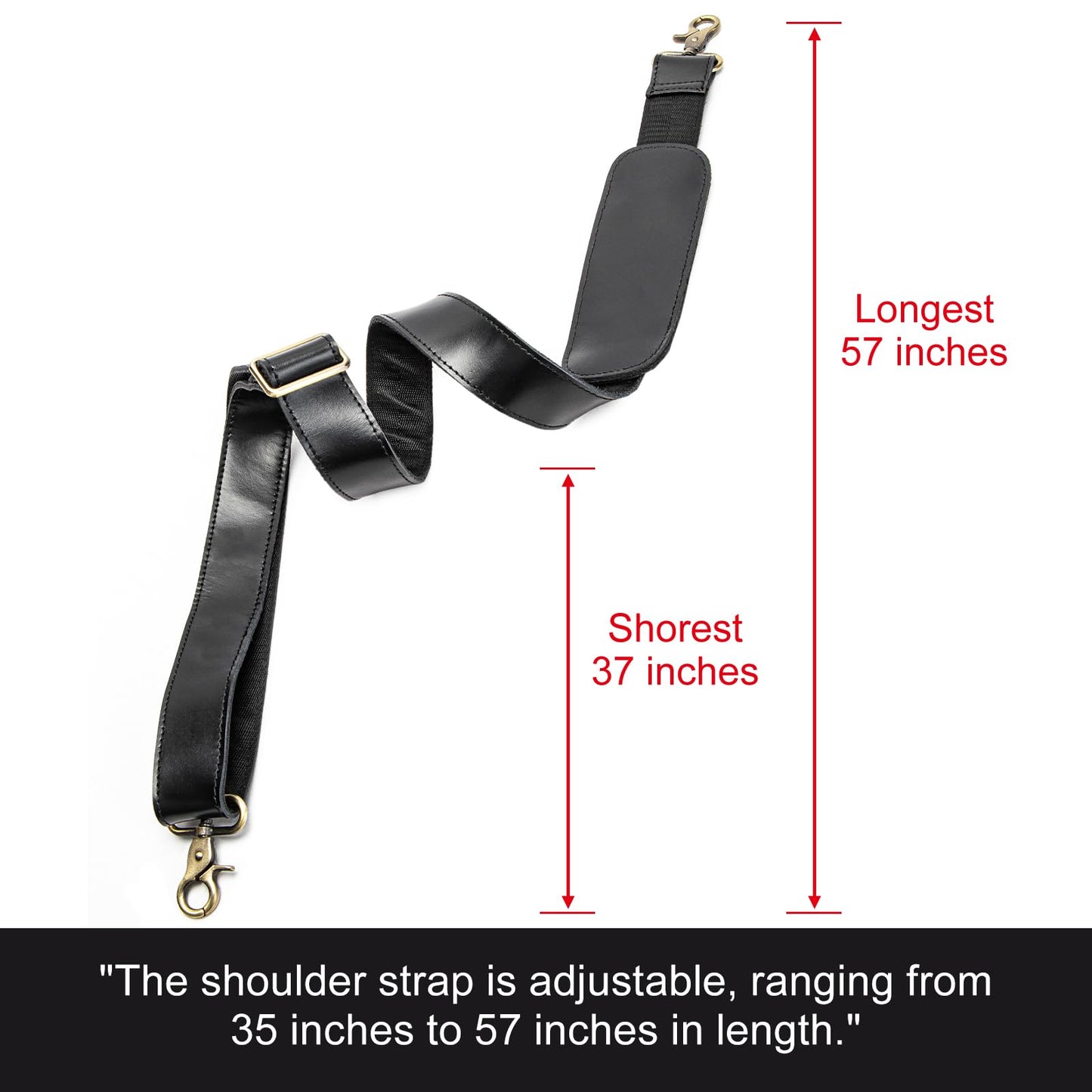 Enwaen Black Leather Bag Strap Replacement - Adjustable Shoulder Strap for Messenger Briefcase Duffle Crossbody Bags