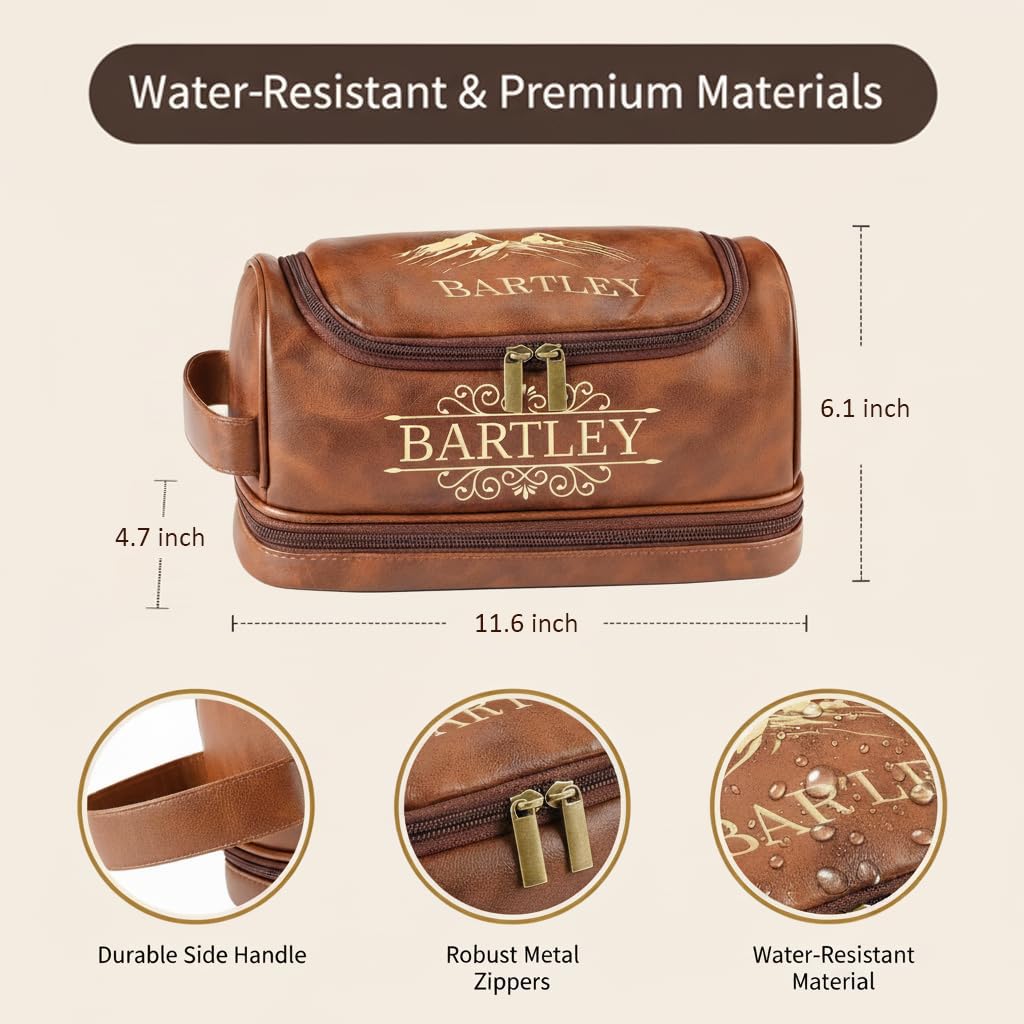 ENQU Personalized Toiletry Bag for Men, Father Day Gifts for Dads, Gifts for Men, Custom Large Leather Travel Toiletry Bag, Graduation Gifts for Men Him, Groomsmen, Birthday, Anniversary, Christmas