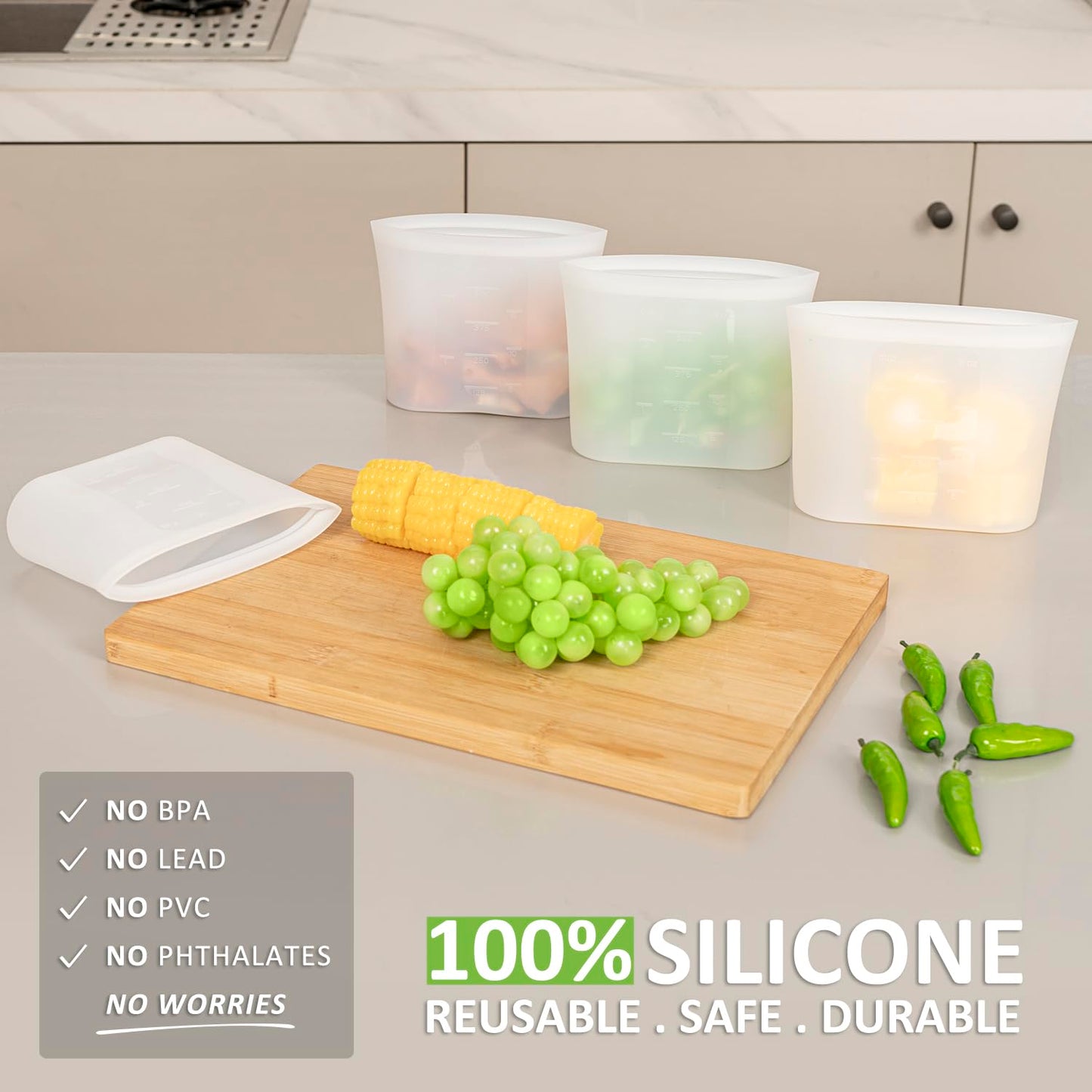 Reusable Food Bags, 12 Pack 100% Silicone Food Storage Bags Stand Up Zip Lock Container, Freezer Microwave Oven Dishwasher Safe, 4 Medium 4 Small 4 Extra Small, Aqua