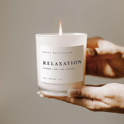 Sweet Water Decor Relaxation Candle - Peppermint, Clove, Cedar, Eucalyptus Scented Aromatherapy Candle - 11oz Jar Candle with Wood Lid, 50+ Hour Burn Time, Made in The USA - Spa Candle for Spring