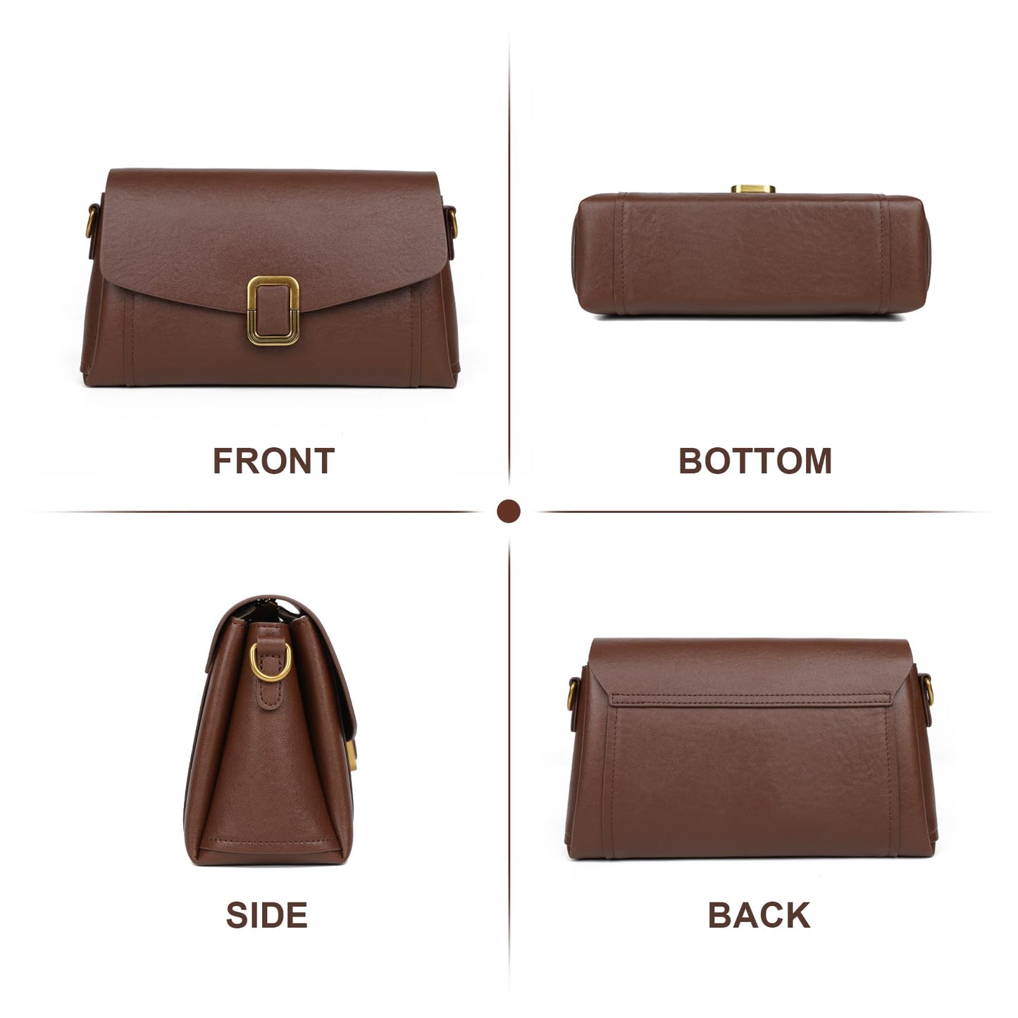 MoreFarther Genuine Leather Crossbody Bag for Women, Removable Satchel Adjustable Shoulder Bag (Chocolate)