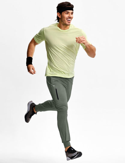GGJ Men's Athletic Joggers with Zipper Pockets Stretch Tapered Running Sweatpants Gym Jogging Workout Pants for Men Green L
