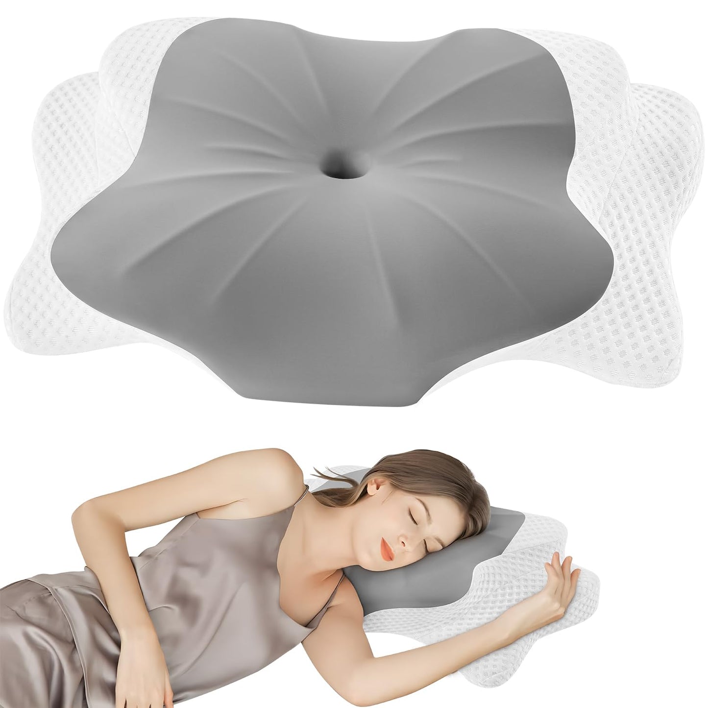 DONAMA Cervical Pillow for Neck and Shoulder,Contour Memory Foam Pillow,Ergonomic Neck Support Pillow for Side Back Stomach Sleepers with Pillowcase