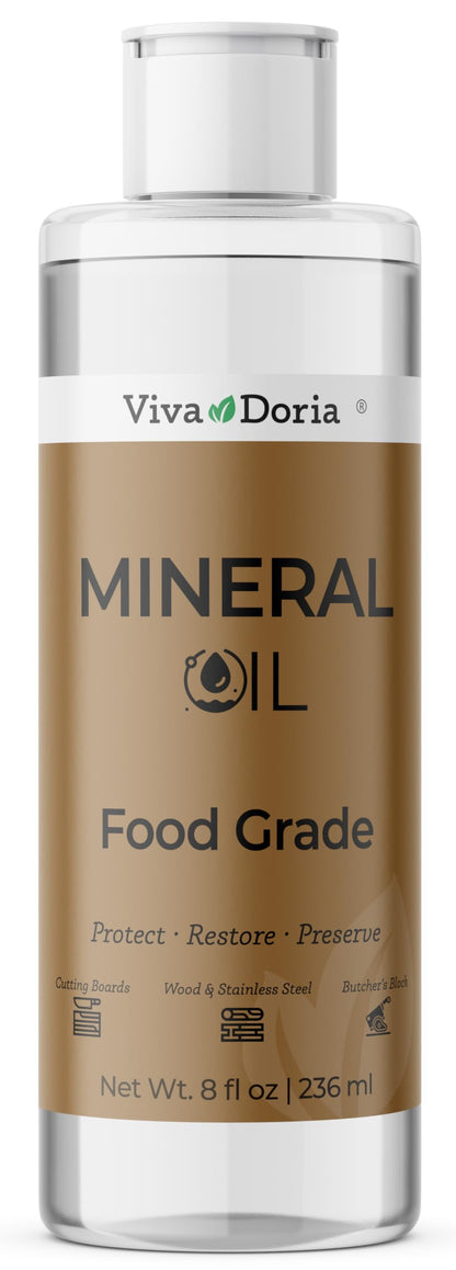 Viva Doria Food Grade Mineral Oil, Conditioner for Wood Cutting Board, Countertop, Butcher Block, Lubricant for Knife and Stainless Steel (8 fl oz)