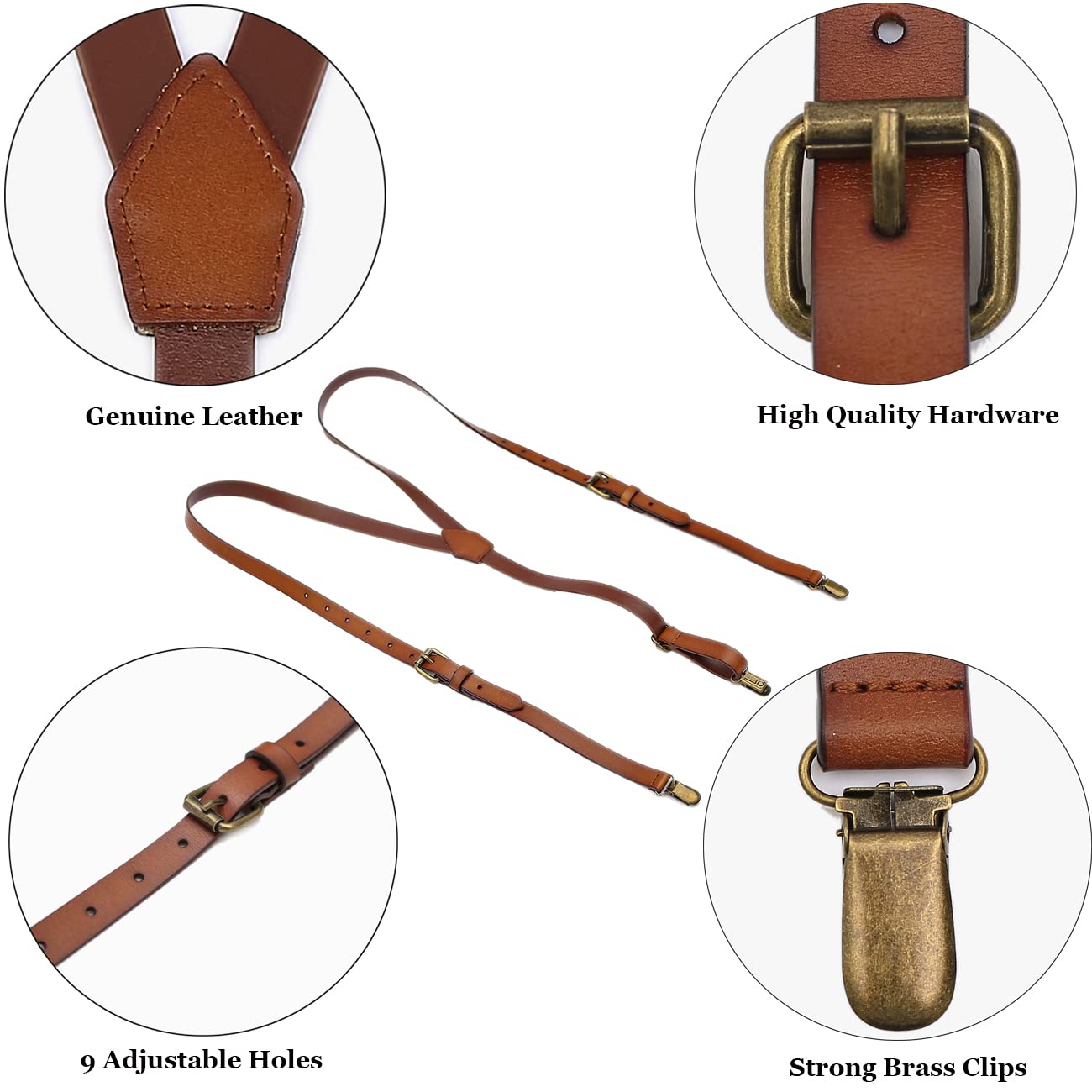 EURYNOME Leather Suspenders For Men, Brown Genuine Leather Suspenders Groomsmen Gifts (01#, M)