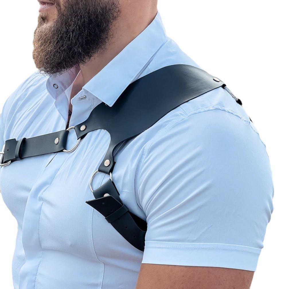 Men's Leather Chest Harness Body Chain Adjustable Gothic Vest Shoulder Armors Strap Steampunk Belt Rave Clubwear Costume