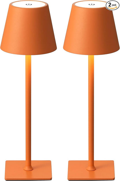 KDG 2 Pack Cordless Table Lamp,Portable LED Desk Lamp, 4000mAh Battery Operated, 3 Color Stepless Dimming Up, for Restaurant/Bedroom/Bars/Outdoor Party/Camping/Coffee Shop Night Light(Orange)