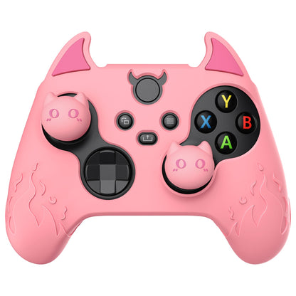 PlayVital Halloween Cute Demon Silicone Cover for Xbox Series X/S Controller, Kawaii Anti-Slip Controller Skin Grip Protector for Xbox Core Wireless Controller with Thumb Grip Caps - Pink
