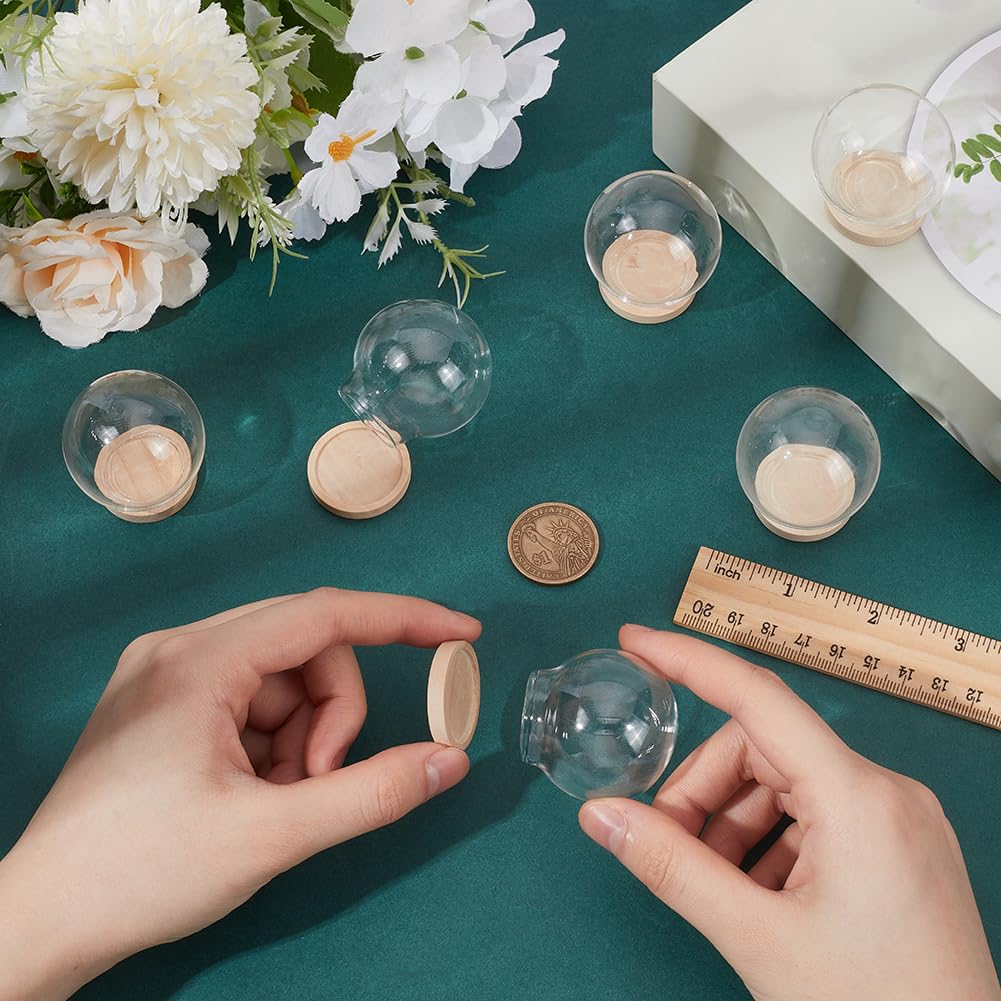 NBEADS 6 Pcs Mini Round Glass Dome, Clear Glass Display Dome Cover with Wood Base Cloche Bell Jar for Centerpieces Plants Rocks Specimens Decorations Crafts, Diameter: 1.57 inch BurlyWood