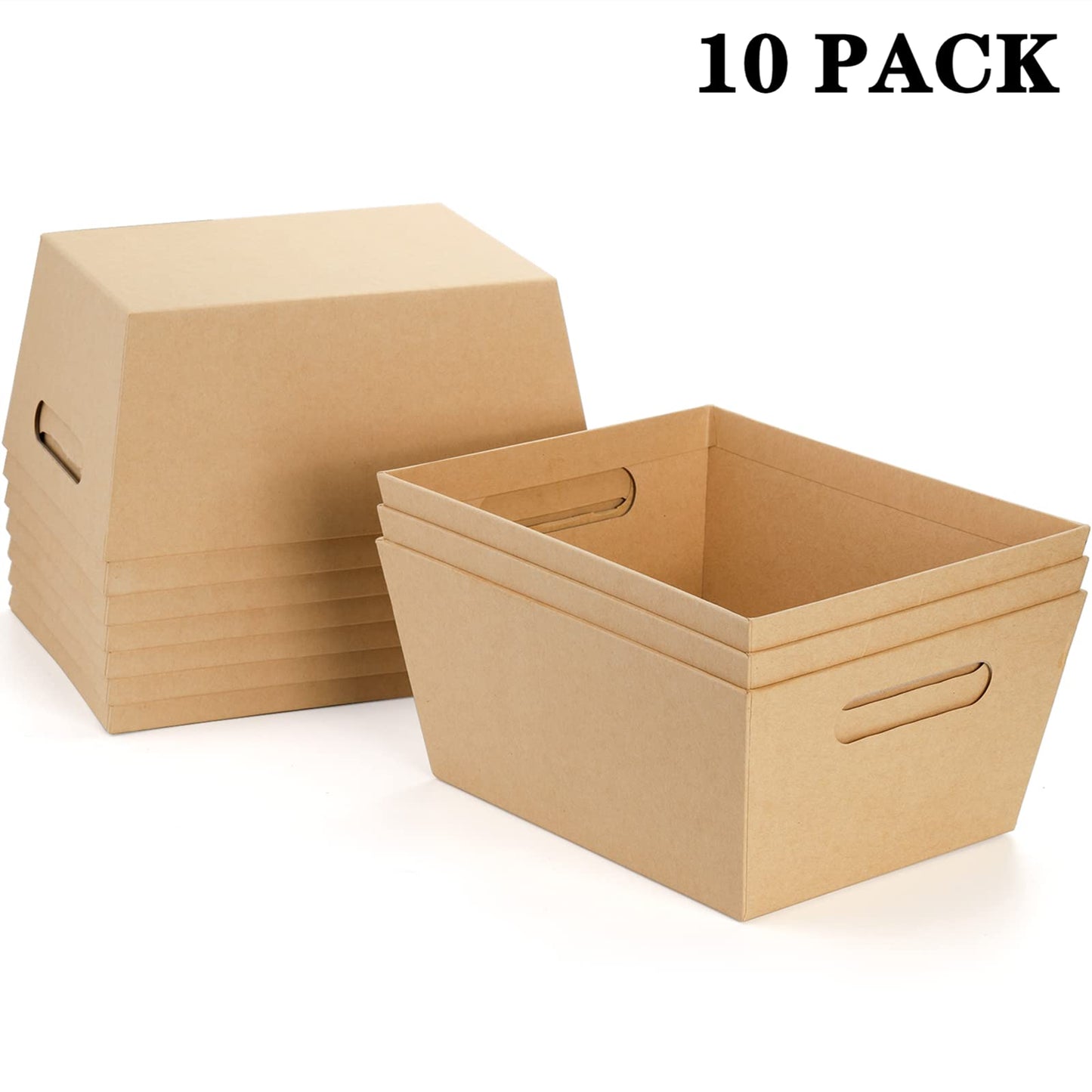 DEAYOU 10 Pack Gift Basket Empty, 10" x 8" Kraft Basket With Handle, 5 LB Cardboard Gift Baskets Market Tray, Large Brown Paper Baskets Holder Container for Wine, DIY, Food, Snacks, Crafts, Easter