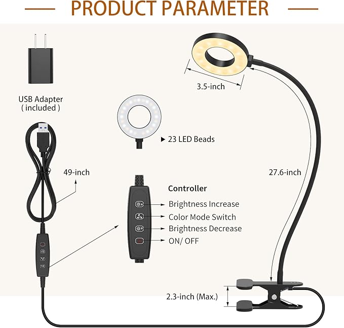 iZELL Desk Lamp, LED Reading Light with Clamp, 3 Color Modes & 10 Brightness Flexible Gooseneck Book Light for Kids Reading Book in Bed at Night Clip on Table, Computer, Zoom Meetings - 27.6‘’ Black