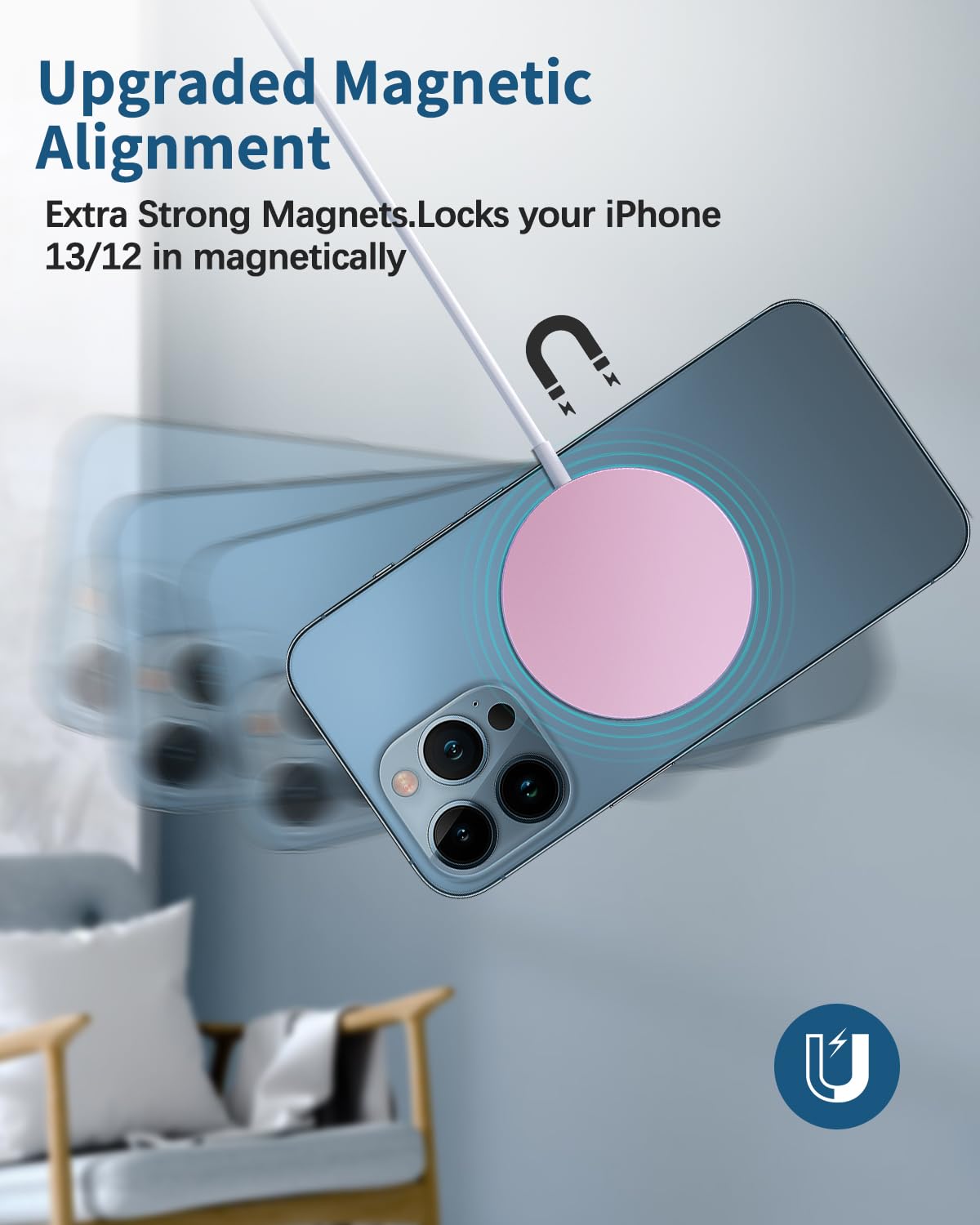 Magnetic Wireless Charger Mag-Safe Charger for iPhone 17/16/15/14/13/12 Series Convertible Magnet Wireless Charging Stand/Pad with 5ft Cable for iPhone and AirPods 2/3/Pro 2/Pro