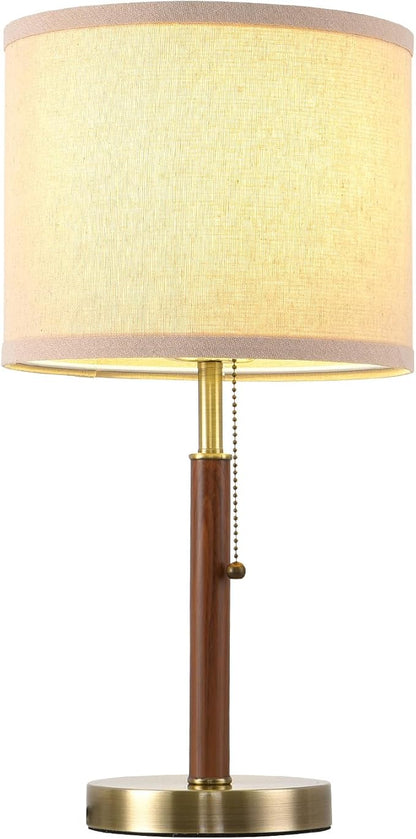 Mid Century Table Lamps Set of 2, 19.5" Modern Bedside Buffet Table Lamps with Pull Chain Switch, Antique Brass & Wood Small Nightstand Lamps for Living Room Bedroom End Table