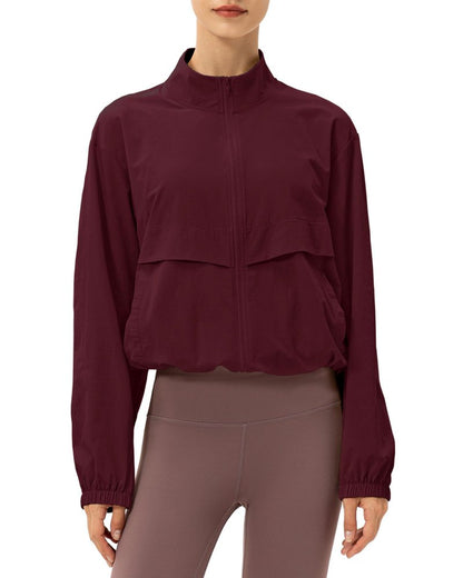 Locachy Women's Lightweight Zip Up Athletic Jacket Stand Collar Windproof Sun Protection Workout Outdoor Jacket Burgundy XL