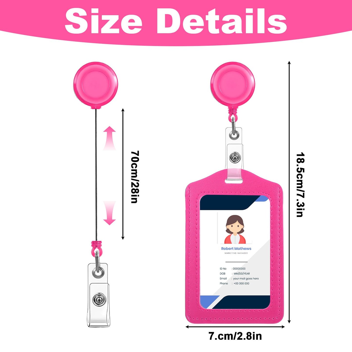48 Sets Retractable Badge Reels with PU Leather ID Card Holders, Multicolor Vertical Badge Holder Reel Clip for Office, Nurse, Teacher, Doctor