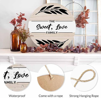 Front Door Welcome Wreath The Sweet,Love Family 12inch Vertical Wooden Front Door Wreaths for Home Decor