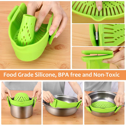 YEVIOR Clip on Strainer for All Pots Pan,Silicone Pasta Strainer Kitchen Gadgets,Collapsible Colander for Noodle,Vegetables,Fruit,Spaghetti (Grey)